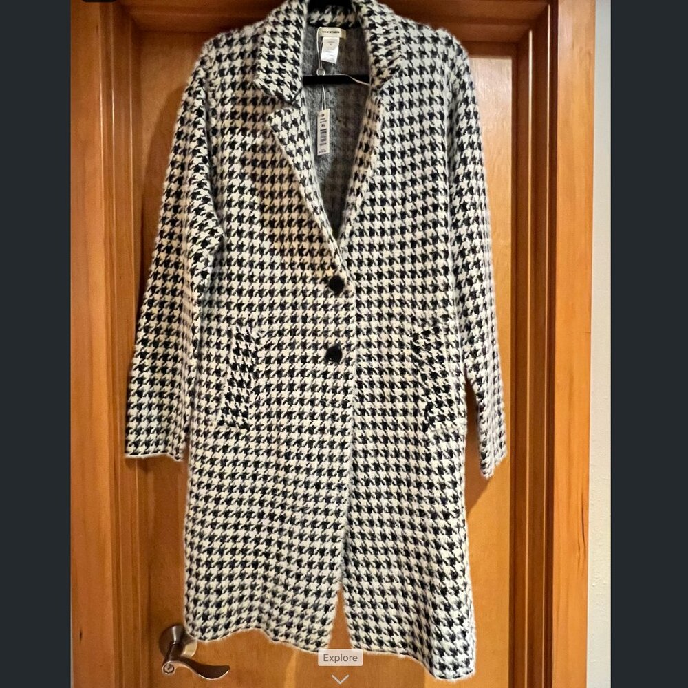 🧥 Max Studio Houndstooth Midi Coat – XL | Curve Friendly Winter Layer